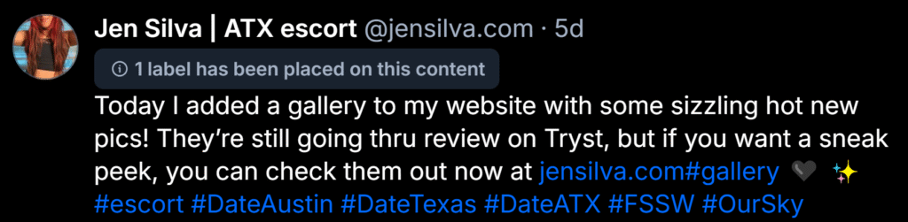 A screenshot of Jen's post on Bluesky about their new website gallery.